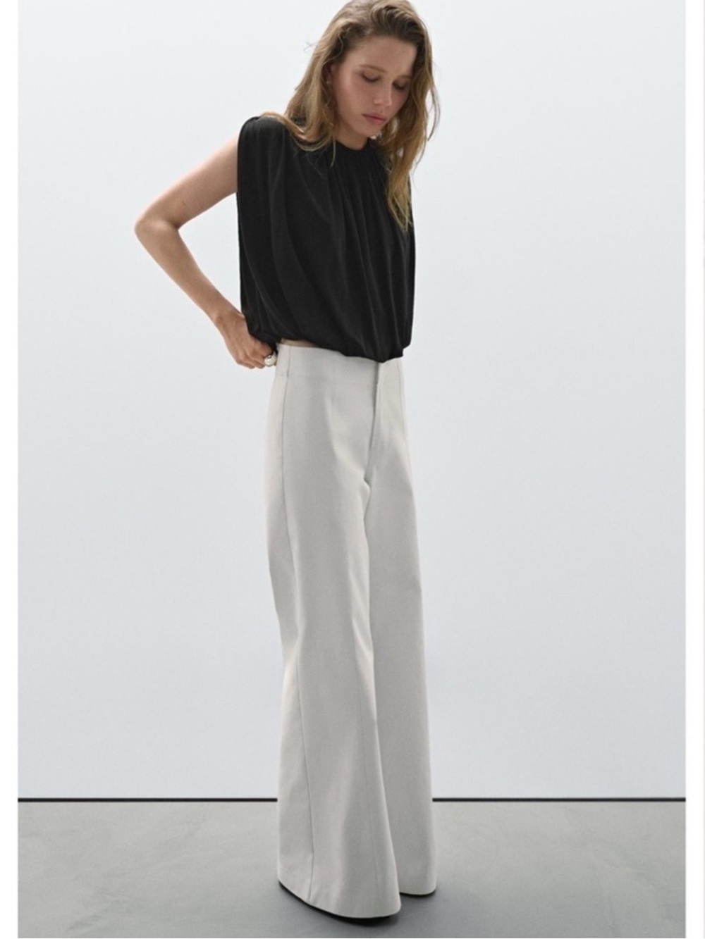 Massimo Dutti Studio Off White Wide-Leg Trousers